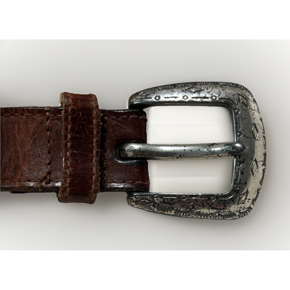 Vintage Fossil Women's Brown Leather Belt Brass Buckle Vintage Y2K Western Sz S